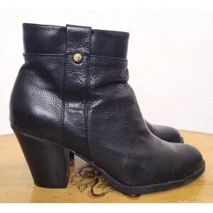 Bandolino US 6.5 Black Leather Heeled Ankle Boots Quiet Luxury Office Minimalist